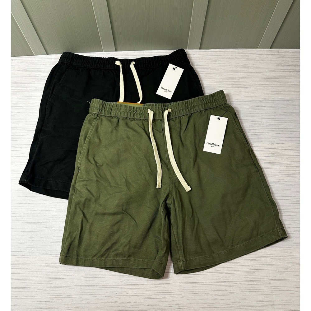 Goodfellow & Co Mens 2 Pack Vintage Shorts Black Olive Green Small 7" Inseam